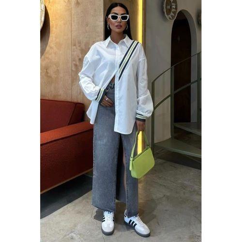 Bant Detaylı Oversize Poplin Gömlek 3436