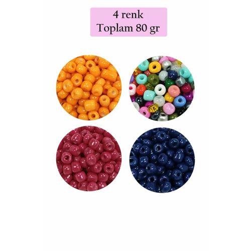 Dökme Cam Kum Boncuk Büyük Boy (6/0) 4 mm - 4 Renk - Toplam 80 Gram - BNC413