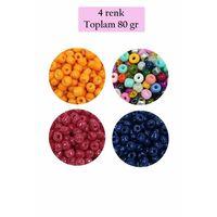 Dökme Cam Kum Boncuk Büyük Boy (6/0) 4 mm - 4 Renk - Toplam 80 Gram - BNC413