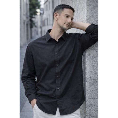 Faulkner Modal Kumaş Yakalı Uzun Kollu Yazlık Erkek Gömlek - Siyah