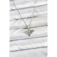 316L Çelik Zincir Gümüş Renk Sinek Model Zirkon Taşlı Kadın Kolye