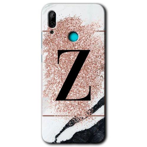 MRCİLETİSİM Huawei P smart 2019 Kılıf HD Desen Baskılı Arka Kapak + Temperli Cam - Pembe Mermer Desenli Z Harfi