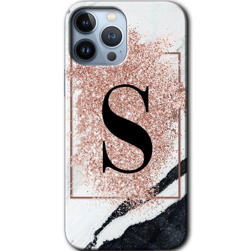 MRCİLETİSİM iPhone 13 Pro Max Kılıf Baskılı Kapak - Pembe Mermer Desenli S Harfi + 5D Tam Kaplayan Cam