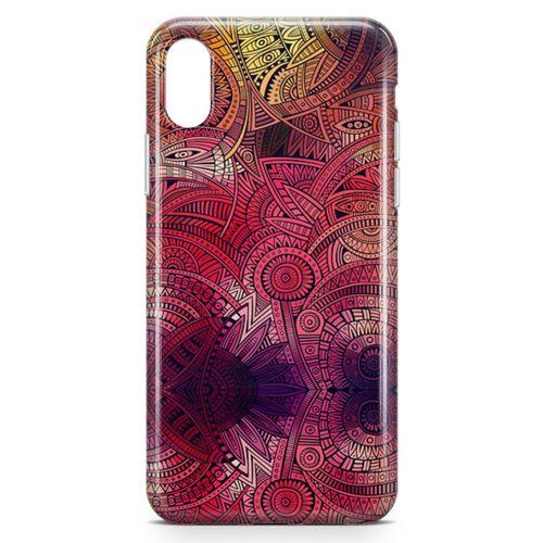 Apple iPhone XS Max Kılıf Kırmızı Pembe Motifler Arka Kapak Koruma Desenli Full Koruyucu