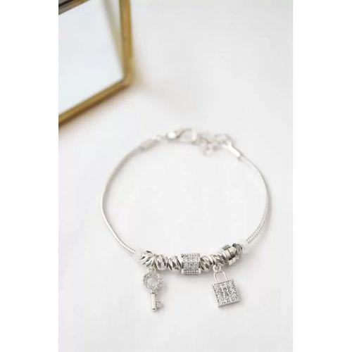 Kilit Anahtar Charmlı  Bileklik - Gümüş