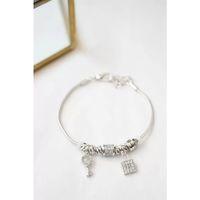 Kilit Anahtar Charmlı  Bileklik - Gümüş