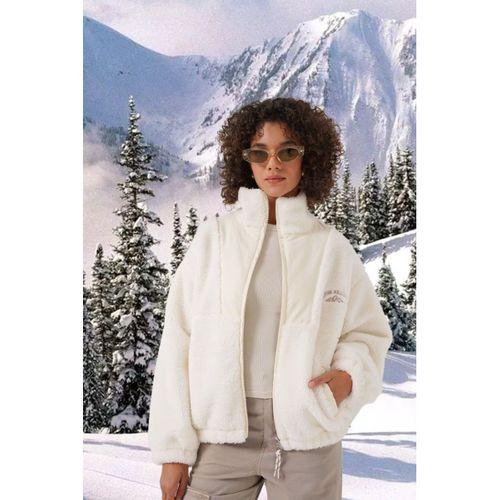 5194 Peluş Mont Ceket - Ekru