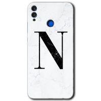 Honor 8x HD Baskılı Kılıf + 9D Tam Ekran Koruyucu - Beyaz Mermer Desenli N Harfi