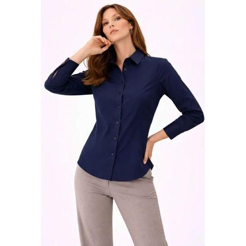 Uzun Kollu Gömlek Düğmeli Klasik Yaka Günlük Ve Ofis Şıklığına Uygun - Lacivert