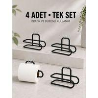 Duvara Yapışkanlı Wc Kağıtlık Siyah Metal 4 Adet Tuvalet Kağıdı Rulo Askısı