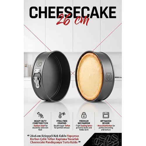 Kelepçeli Cheesecake Pandispanya Turta Kalıbı Kek Kalıbı Yapışmaz 26x6 cm Karbon Çelik Teflon Kaplama Yuvarlak 723426