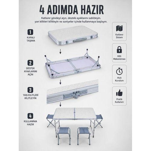Valiz Tipi Katlanabilir Piknik Masası 4 Tabureli Taşınabilir Kamp Masası