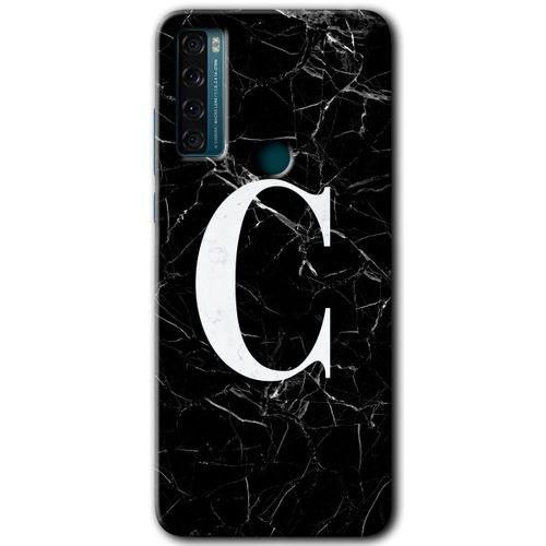 TCL 20 SE Kılıf HD Desen Baskılı Arka Kapak - Siyah Mermer Desenli C Harfi