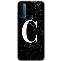 TCL 20 SE Kılıf HD Desen Baskılı Arka Kapak - Siyah Mermer Desenli C Harfi