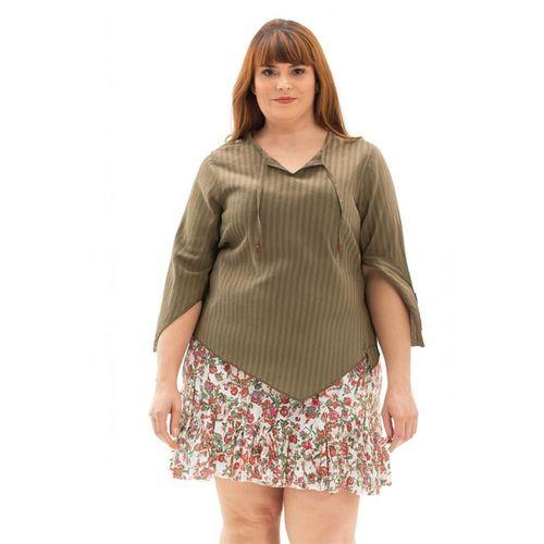 Truvakar Kol Büyük Beden Gofre Rodos Yazlık Bluz Haki Hk