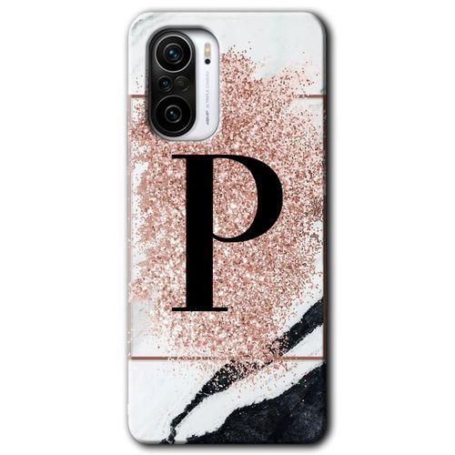 Poco F3 Kılıf HD Desen Baskılı Arka Kapak - Pembe Mermer Desenli P Harfi