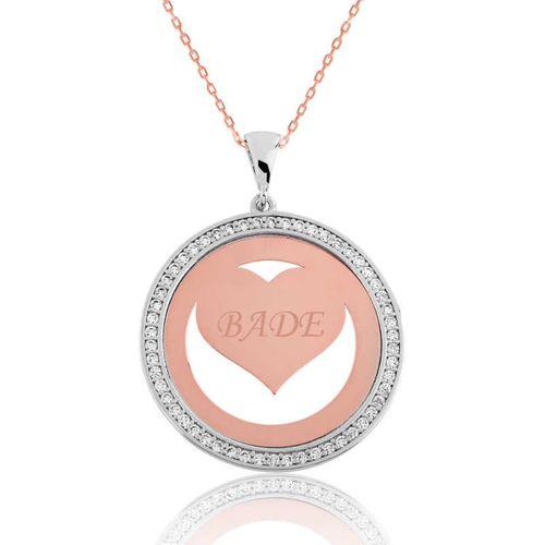 Lucky Life 925 Ayar Gumuss  Rose Taşlı Kişiye Özel İsimli Kolye