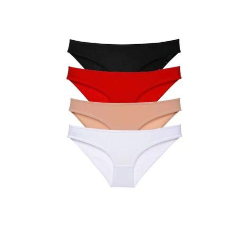 4 Adet Süper Eko Set Likralı Kadın Slip Külot Siyah Kırmızı Ten Beyaz