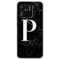 Xiaomi Redmi 10C Kılıf HD Desen Baskılı Arka Kapak + Temperli Cam - Siyah Mermer Desenli P Harfi
