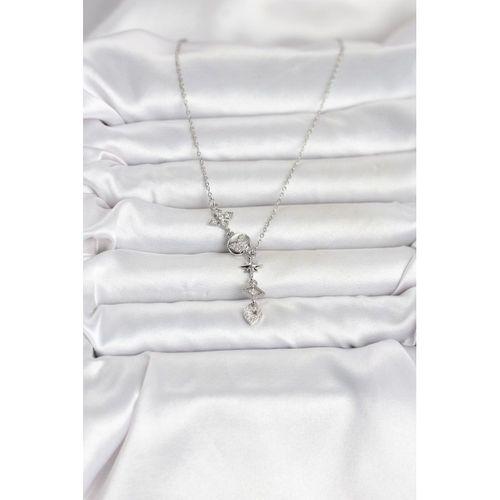 316L Çelik Gümüş Renk Zirkon Taşlı Y Kadın Kolye