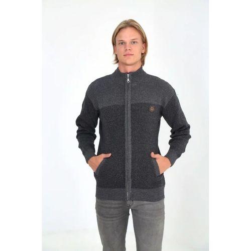 Erkek Fermuarlı Triko Hırka Yüksek Yaka, Cepli, Günlük Şık Rahat Kalıp Triko - Gri