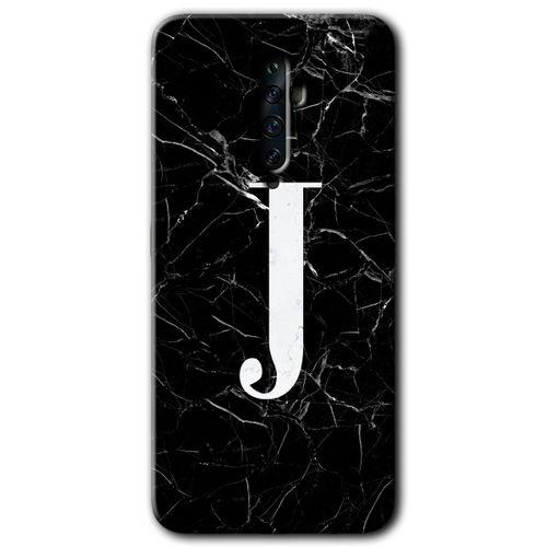 Oppo Reno 2z Kılıf Kapak - Siyah Mermer Desenli J Harfi +Hayalet Ekran Yandan Gözükmez