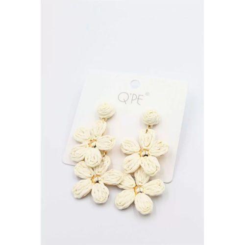 Hasır Çiçek Küpe - Krem