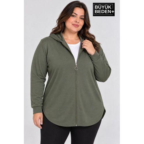 Süperlife Kadın Büyük Beden Fermuarlı Kapüşonlu Uzun Oval Etek Uçlu Oysho Hırka SPR26BHR993