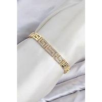 CM Labirent Model Zirkon Taşlı VIP Seri Gold Renk Pirinç Kadın Bileklik
