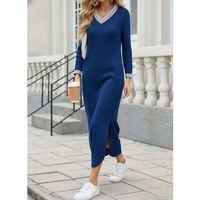 Kadın Uzun Kollu V Yakalı Yanlardan Yırtmaçlı Uzun Viskon Iki Iplik Elbise