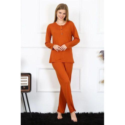Kadın Penye Uzun Kol Patlı Pijama Takım Kiremit