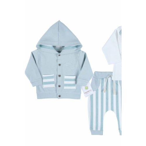 Ayıcık Nakışlı Hırkalı % 100 Pamuk Erkek Bebek Takım