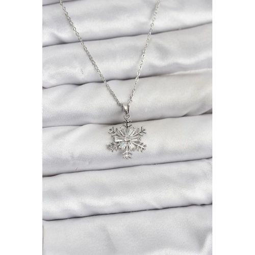 316L Çelik Zincir Gümüş Renk Kar Tanesi Model Zirkon Taşlı Kadın Kolye