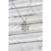 316L Çelik Zincir Gümüş Renk Kar Tanesi Model Zirkon Taşlı Kadın Kolye