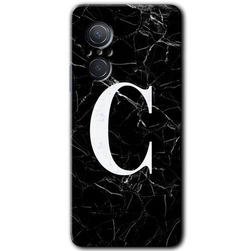 Huawei Nova 9 SE Kılıf HD Desen Baskılı Arka Kapak - Siyah Mermer Desenli C Harfi + Kırılmaz Cam