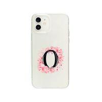 iPhone 12 Pembe Çiçek Desen O Harfli Premium Şeffaf Telefon Kılıfı