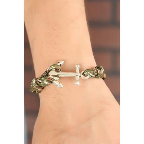 Yeşil Renk Desenli Metal Çapalı Erkek Bileklik