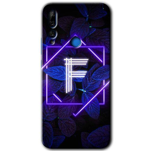 Huawei Y9 Prime 2019 Kılıf HD Desen Baskılı Arka Kapak - Dark Neon Yaprak F Harfi + Kırılmaz Cam