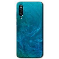 MRCİLETİSİM Xiaomi Mi 9 Kılıf HD Desen Baskılı Arka Kapak+Temperli Cam - Mavi Aura