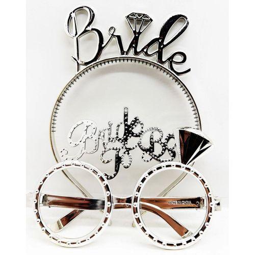 Bride Yazılı Taç Ve Bride To Be Yazılı Gözlük Seti Gümüş Renk