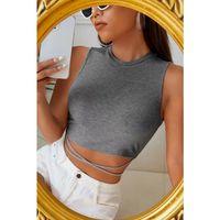 Kadın Gri Çapraz Bağlamalı Crop Top Büstiyer