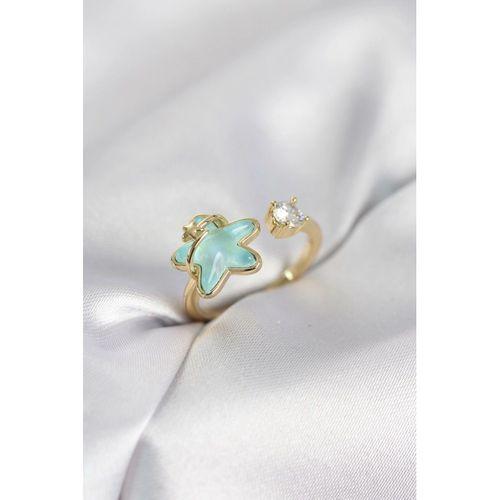 Gold Renk Turkuaz Yıldız Model Kadın Yüzük