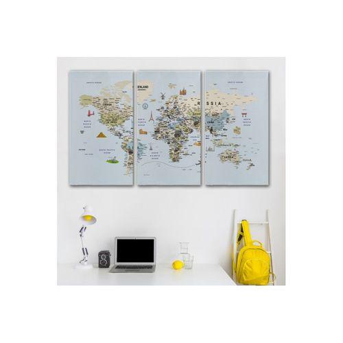 Dünya Haritası Çok Detaylı Ünlü Yerler Sembollü Kanvas Tablo 1746