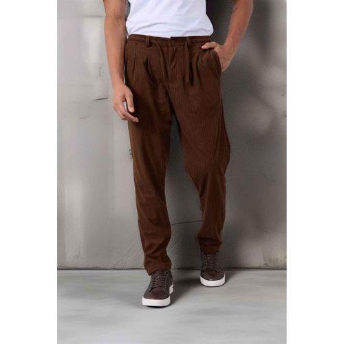 Roy Regular Fit Beli Lastikli Fitilli Kadife Kumaş Fermuarlı Jogger Erkek Pantolon - Kahve