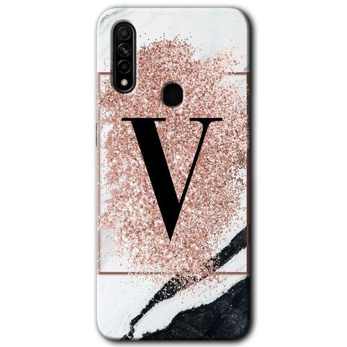 Potkal Hediye Fabrikası Oppo A31 Kılıf HD Desen Baskılı Arka Kapak - Pembe Mermer Desenli V Harfi