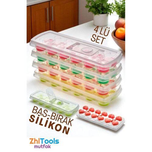 Zhltools Buz Kalıbı - Bas-Bırak Kapaklı Silikon Buz Kalıbı 4 lü SET