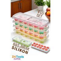 Zhltools Buz Kalıbı - Bas-Bırak Kapaklı Silikon Buz Kalıbı 4 lü SET