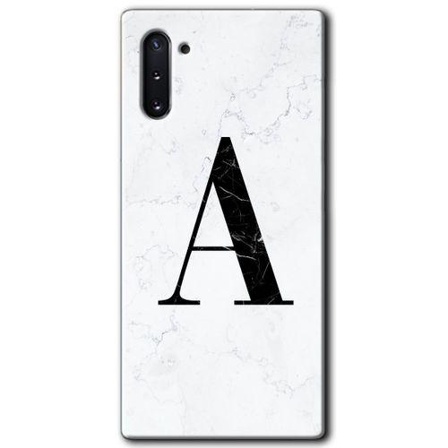 Galaxy Note 10 Kılıf HD Desen Baskılı Arka Kapak - Beyaz Mermer Desenli A Harfi