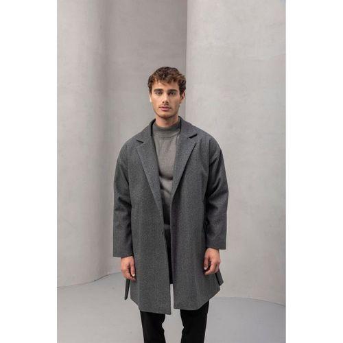 Carlo Oversize Kaşe Kumaş Fileto Cepli Kışlık Erkek Kaban - Füme