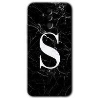 Huawei Mate 20 Lite Kılıf Baskılı Kapak - Siyah Mermer Desenli S Harfi +Tam Ekran Koruyucu
